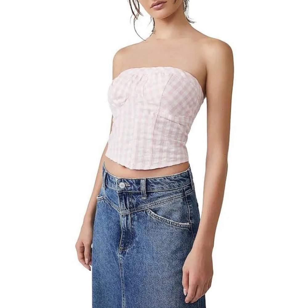 Free People Leilani Gingham strapless Top Size L